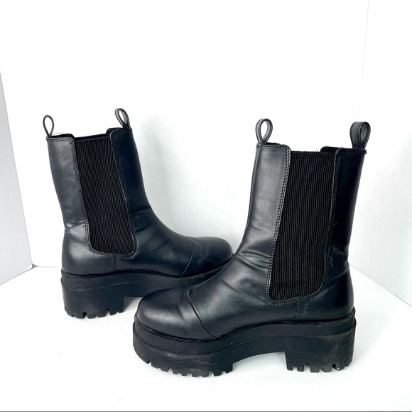 H&M Faux Leather High Profile Chelsea Boots Chunky Block Heel Y2K 90s Sz. 38 - Picture 8 of 13